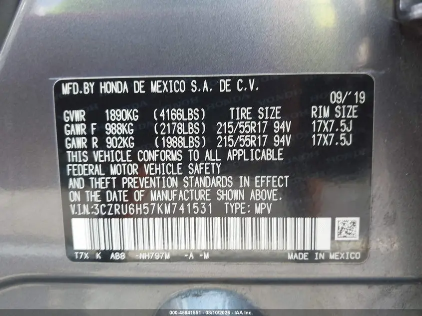 2019 HONDA HR-V EX