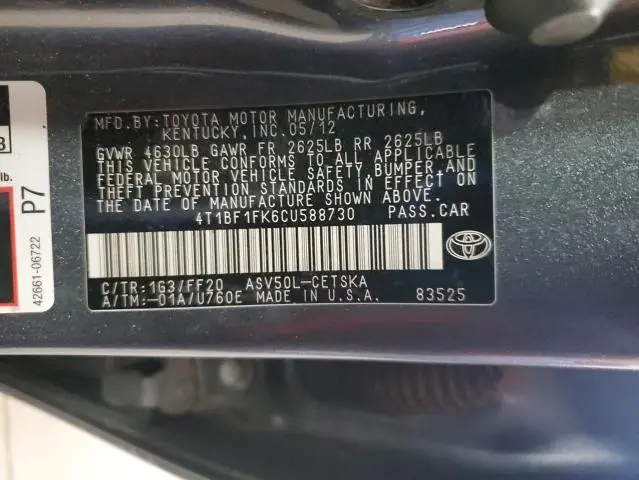 2012 TOYOTA CAMRY BASE  