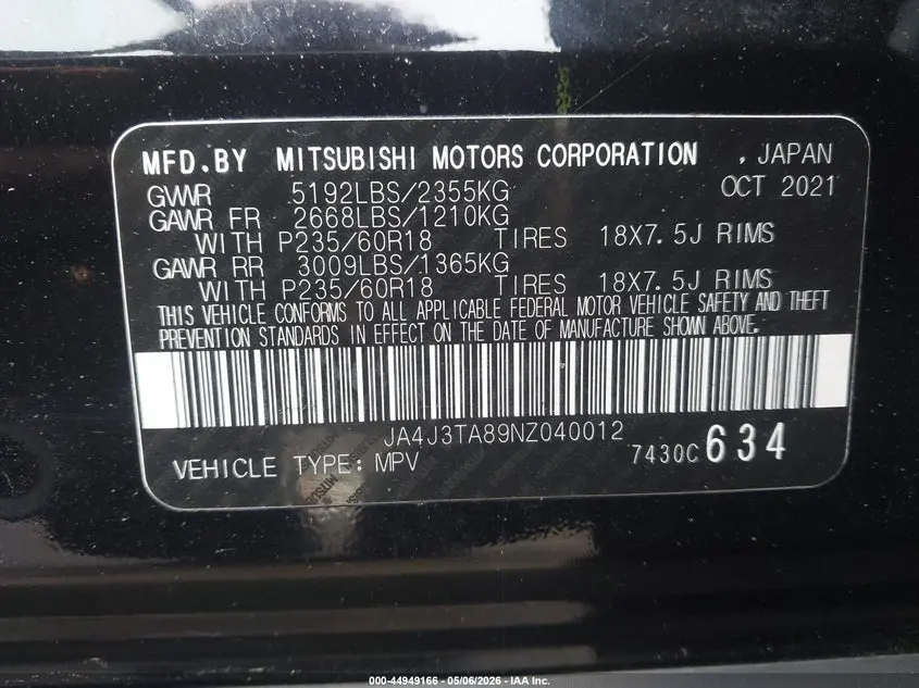 2022 MITSUBISHI OUTLANDER ES 2.5 2WD