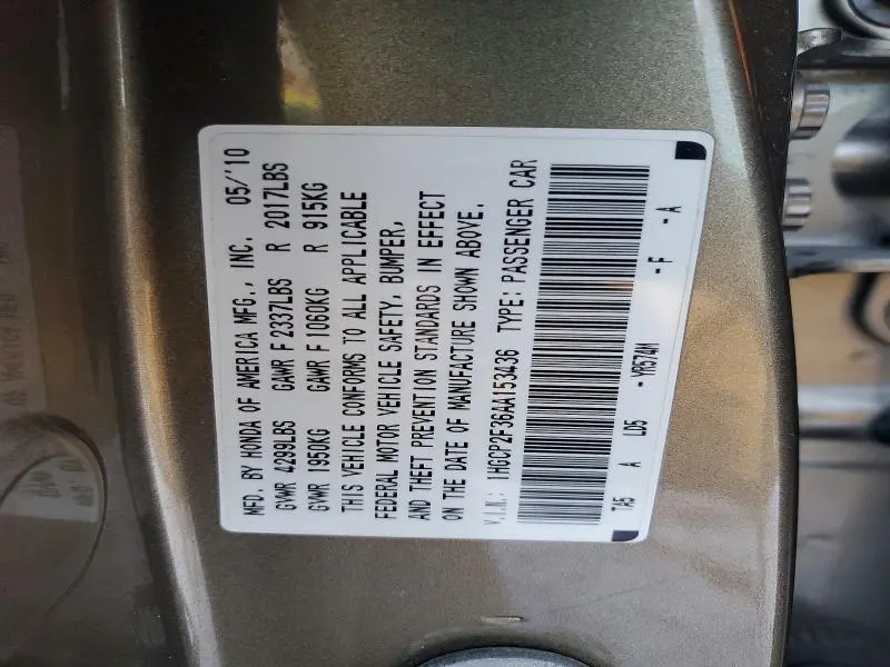 2010 HONDA ACCORD LX  