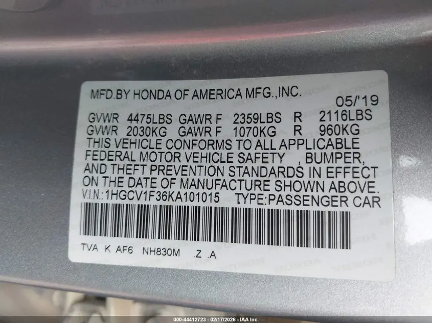 2019 HONDA ACCORD SPORT
