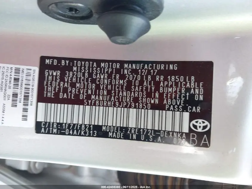 2018 TOYOTA COROLLA LE