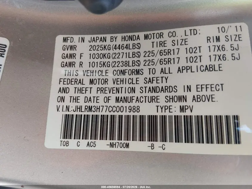 2012 HONDA CR-V EX-L