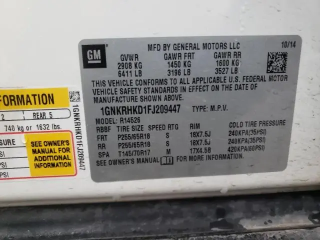 2015 CHEVROLET TRAVERSE LT  