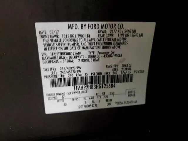 2017 FORD TAURUS SEL  