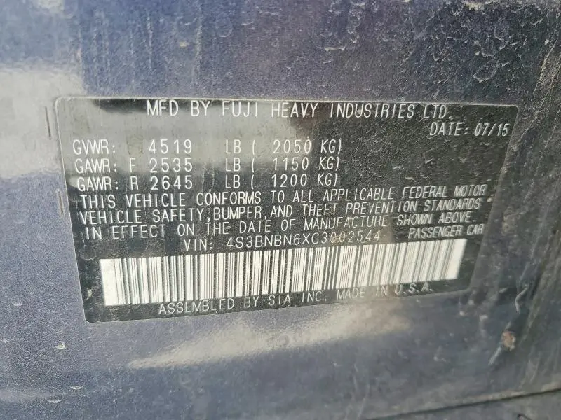 2016 SUBARU LEGACY 2.5I LIMITED  