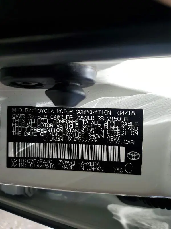 2018 TOYOTA PRIUS TWO  