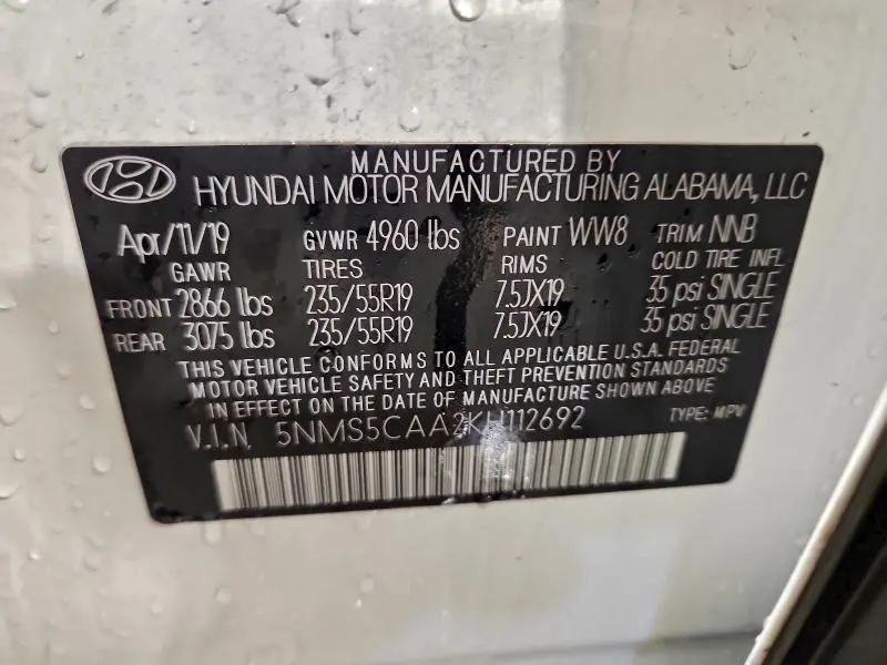 2019 HYUNDAI SANTA FE LIMITED  