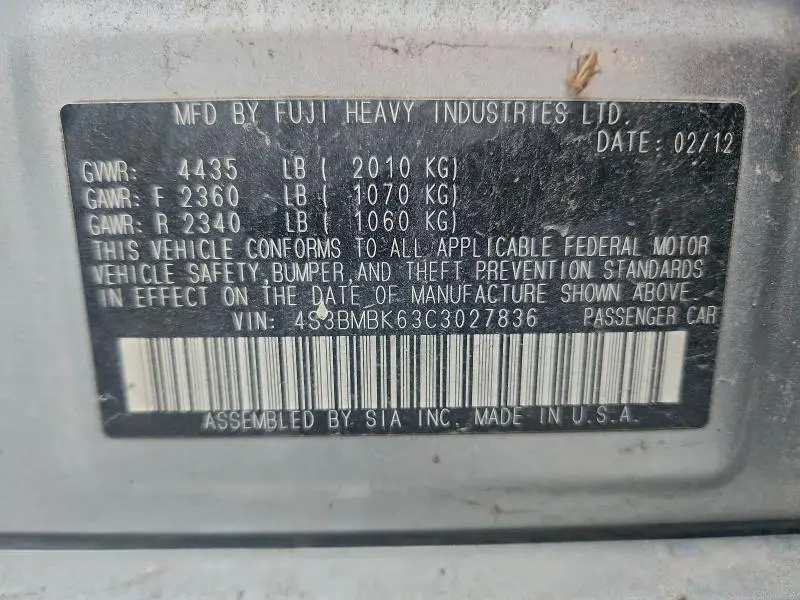 2012 SUBARU LEGACY 2.5I LIMITED  