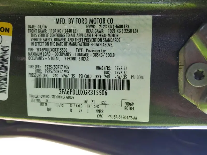 2016 FORD FUSION SE HYBRID  