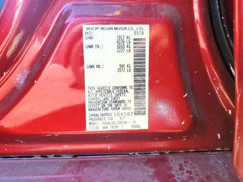 2016 NISSAN ALTIMA 2.5 SR  