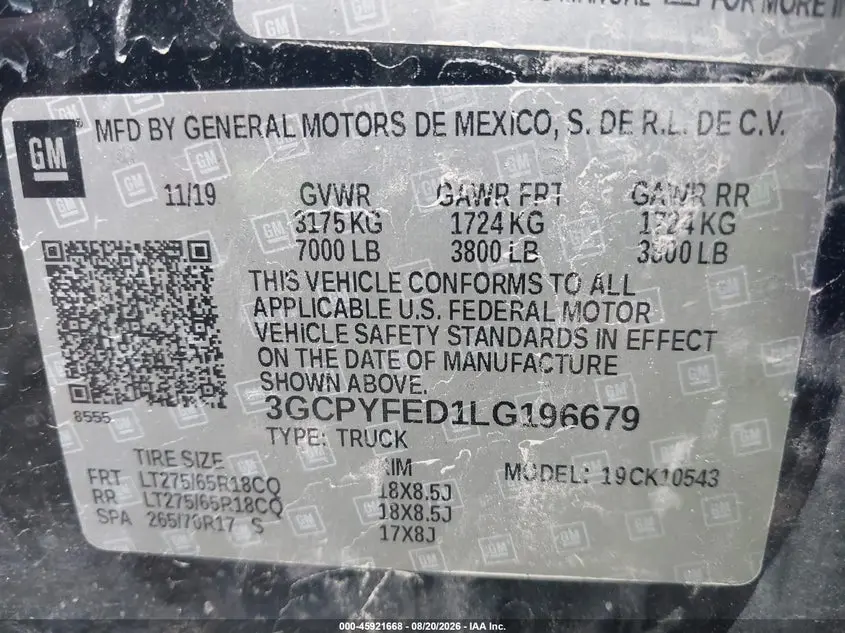 2020 CHEVROLET SILVERADO 1500 4WD  SHORT BED LT TRAIL BOSS