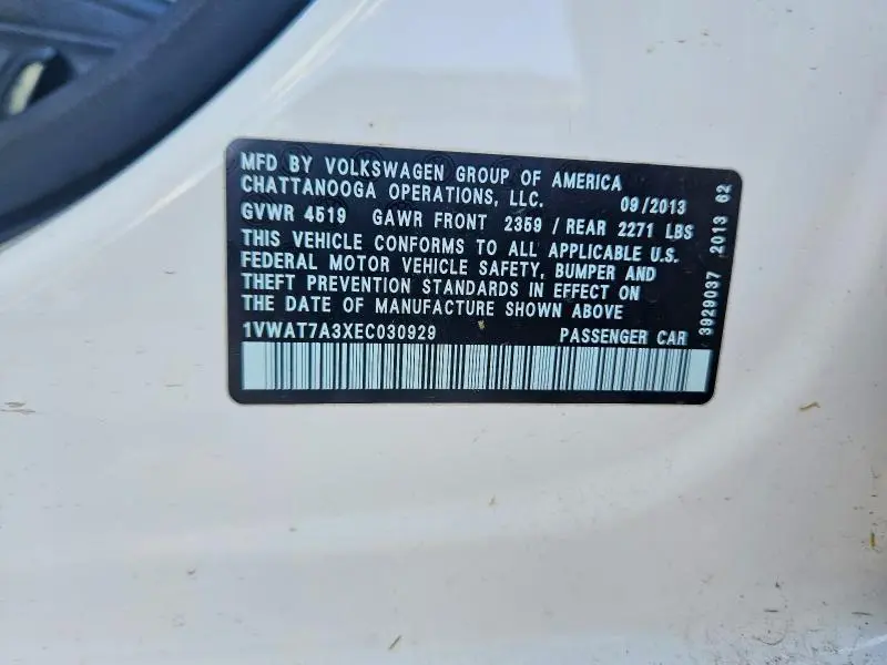 2014 VOLKSWAGEN PASSAT S  