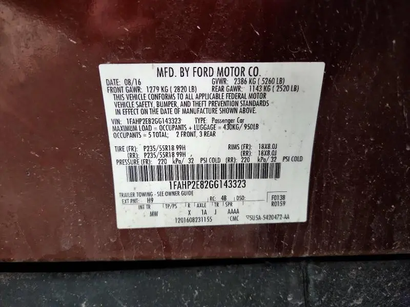 2016 FORD TAURUS SEL  