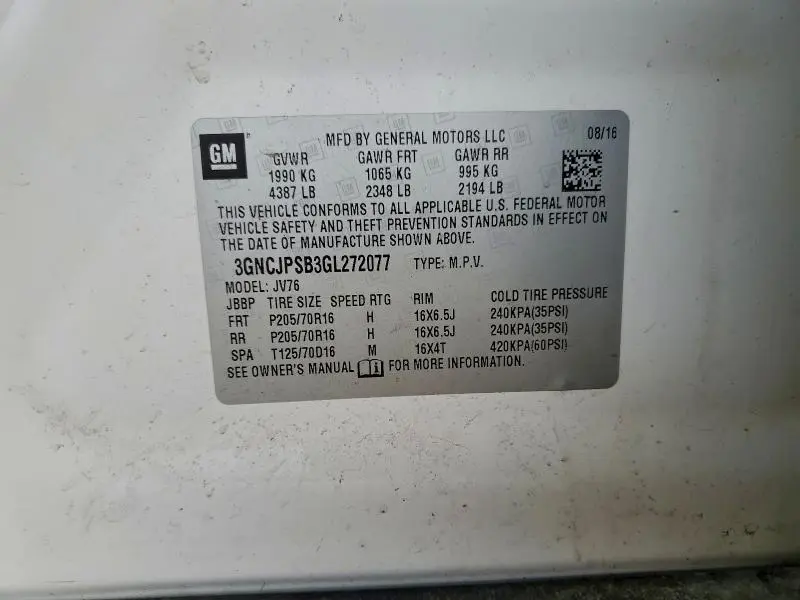 2016 CHEVROLET TRAX 1LT  