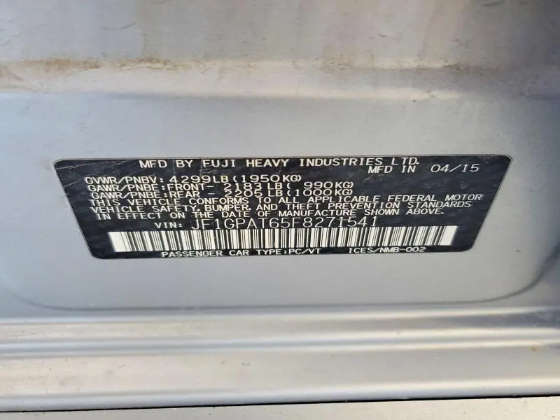2015 SUBARU IMPREZA SPORT  
