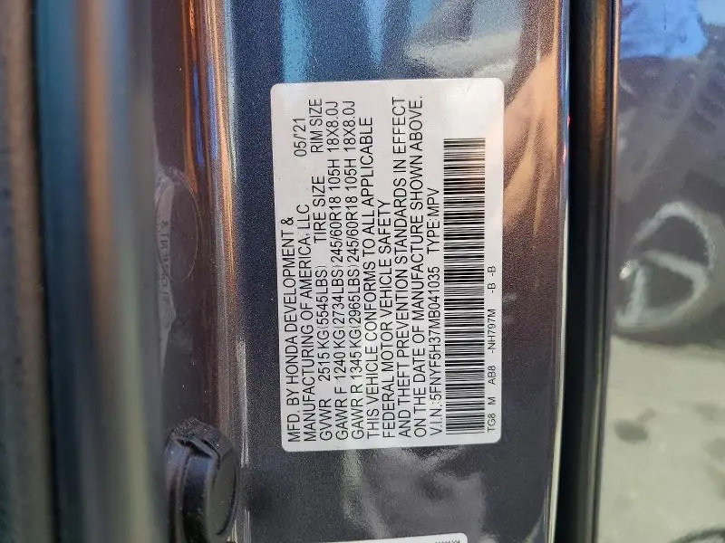 2021 HONDA PILOT EX  