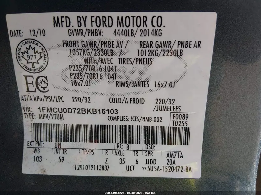 2011 FORD ESCAPE XLT AUTOMATIC