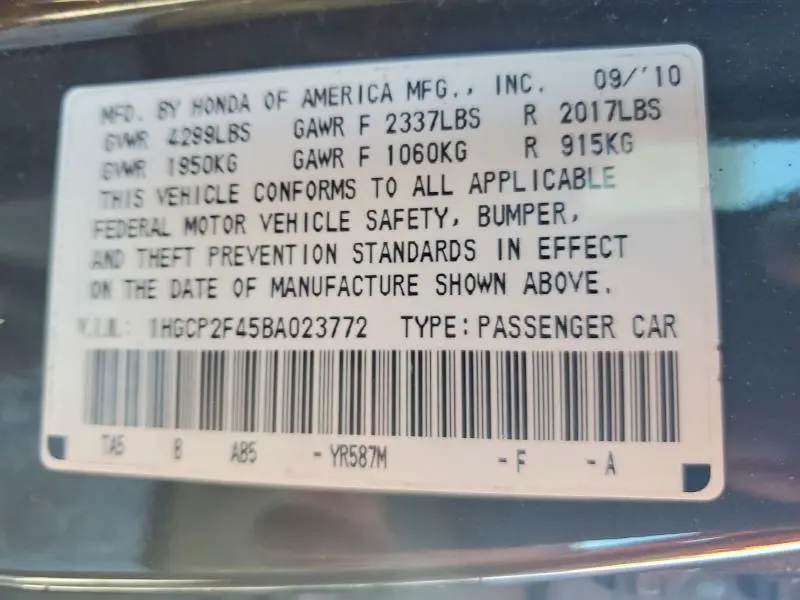 2011 HONDA ACCORD LXP  