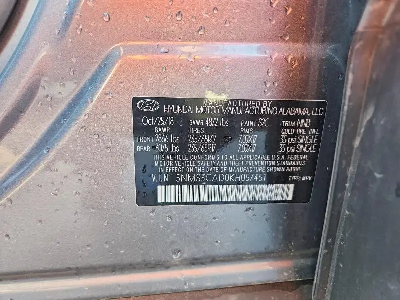 2019 HYUNDAI SANTA FE SEL 2.4L  