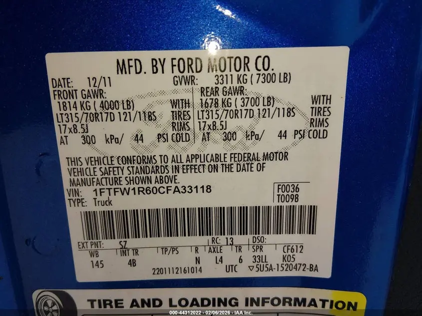 2012 FORD F-150 SVT RAPTOR