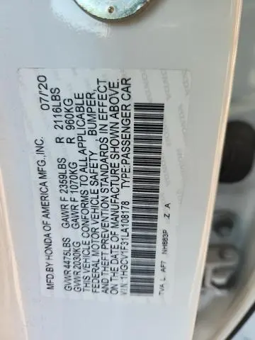 2020 HONDA ACCORD SPORT  