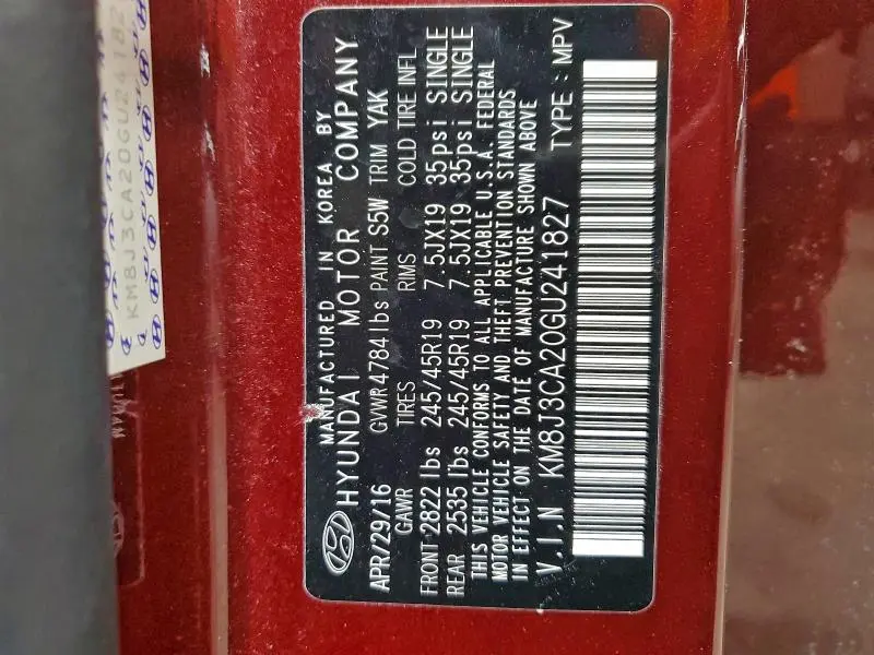 2016 HYUNDAI TUCSON LIMITED  