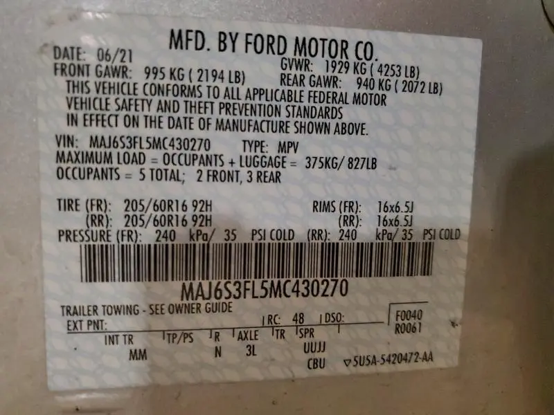 2021 FORD ECOSPORT S  