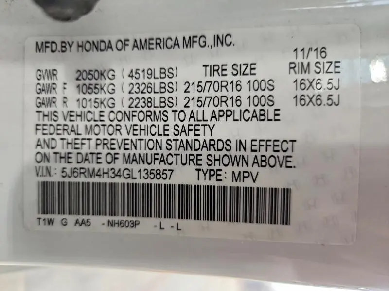 2016 HONDA CR-V LX  
