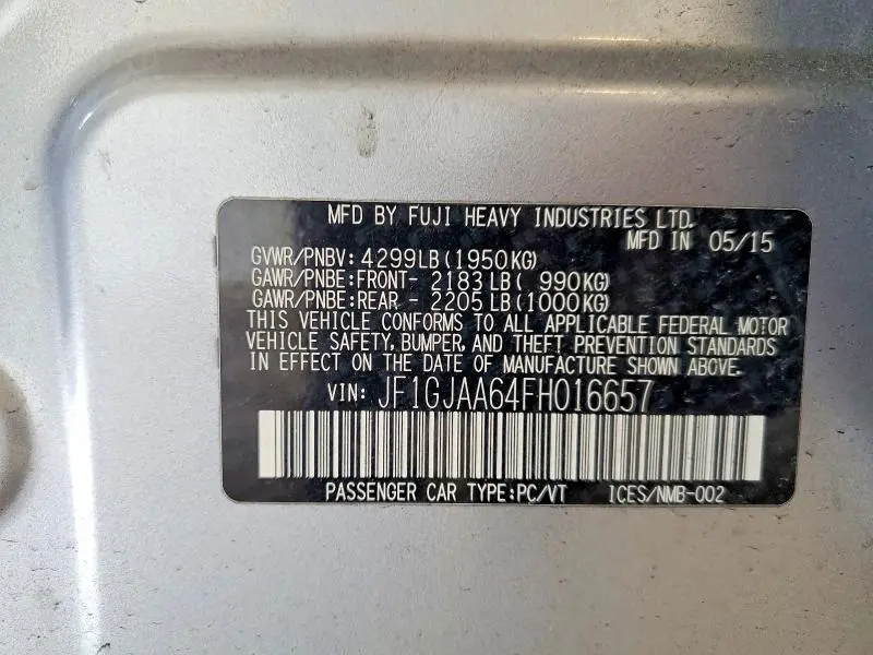2015 SUBARU IMPREZA   