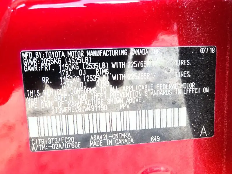 2018 TOYOTA RAV4 XLE  