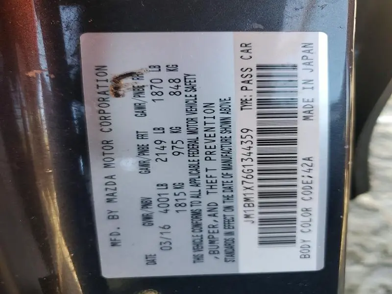 2016 MAZDA 3 GRAND TOURING  