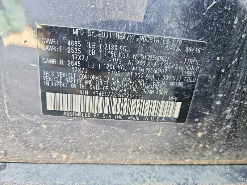 2017 SUBARU OUTBACK 2.5I  