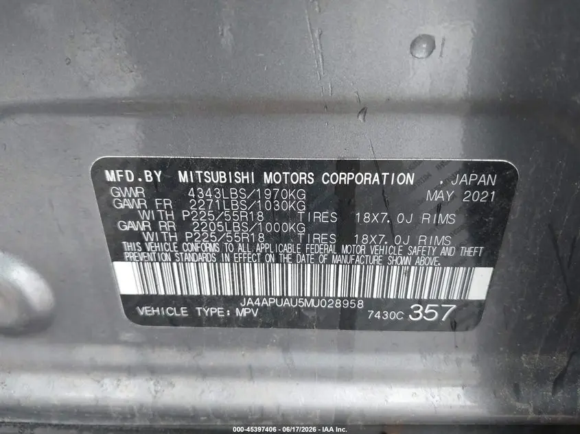 2021 MITSUBISHI OUTLANDER SPORT 2.0 BE 2WD/2.0 ES 2WD/2.0 LE 2WD/2.0 S 2WD