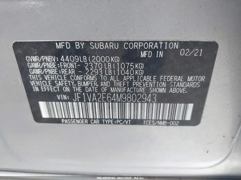 2021 SUBARU WRX STI  