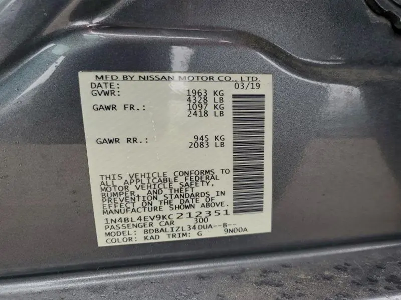 2019 NISSAN ALTIMA SL  