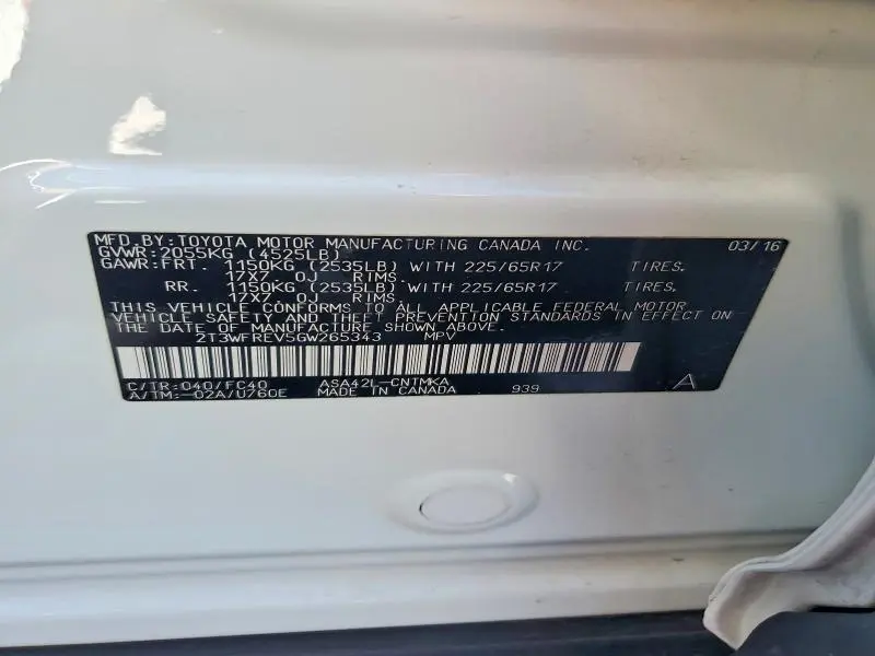 2016 TOYOTA RAV4 XLE  
