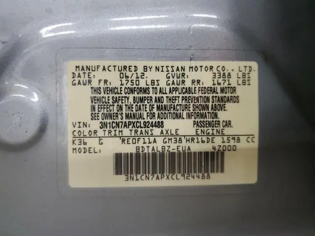 2012 NISSAN VERSA S  