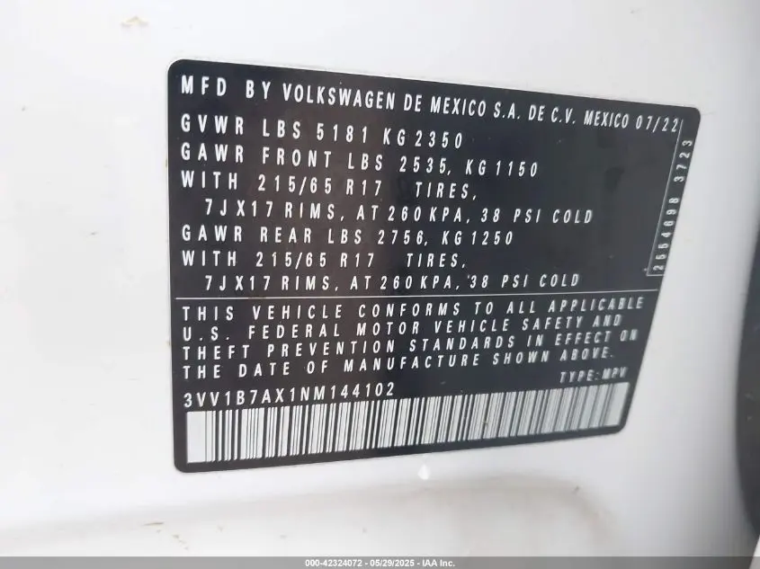 2022 VOLKSWAGEN TIGUAN 2.0T S