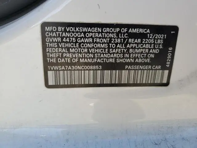 2022 VOLKSWAGEN PASSAT SE  