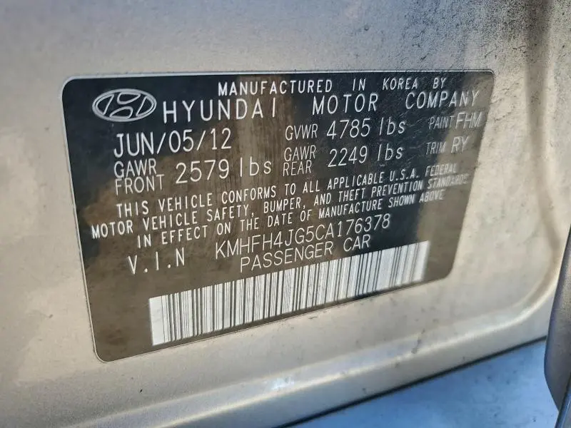 2012 HYUNDAI AZERA GLS  