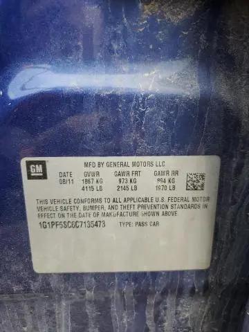 2012 CHEVROLET CRUZE LT  