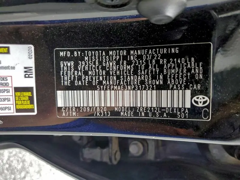 2022 TOYOTA COROLLA LE  