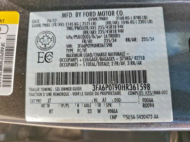 2017 FORD FUSION SE  