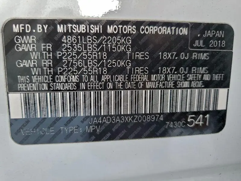 2019 MITSUBISHI OUTLANDER SE  