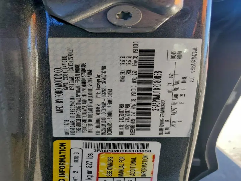 2019 FORD FUSION SEL  