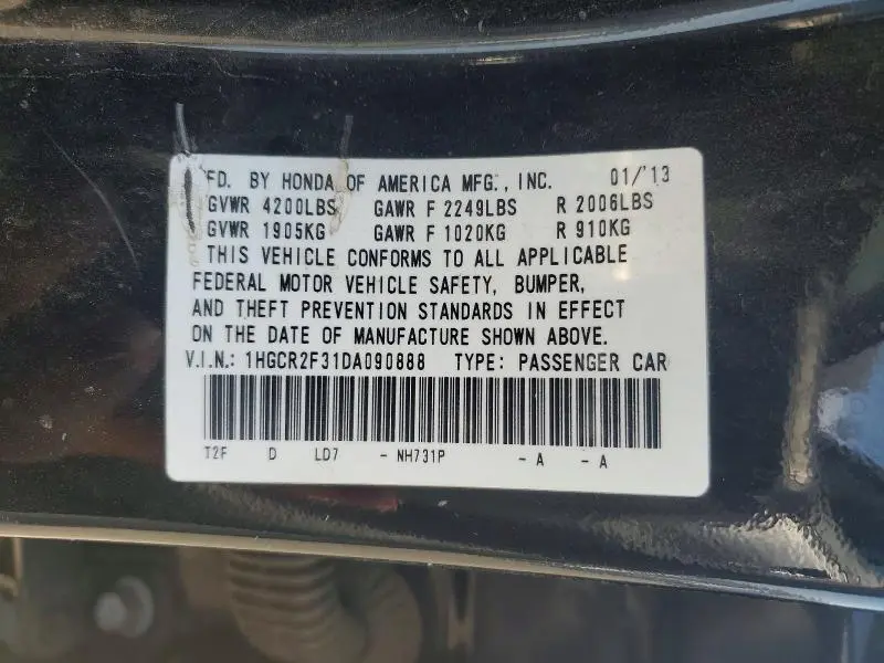 2013 HONDA ACCORD LX  