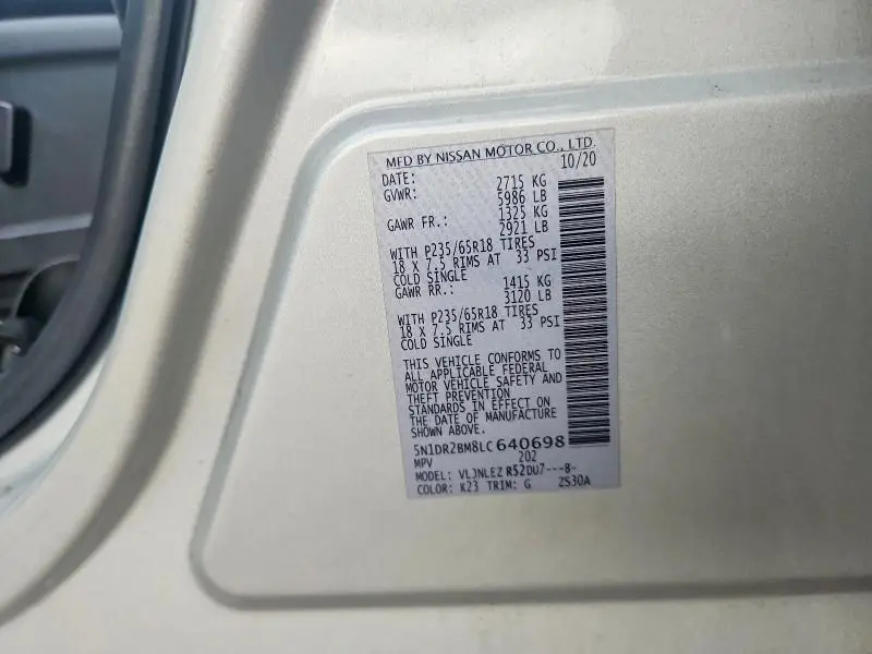 2020 NISSAN PATHFINDER SV  