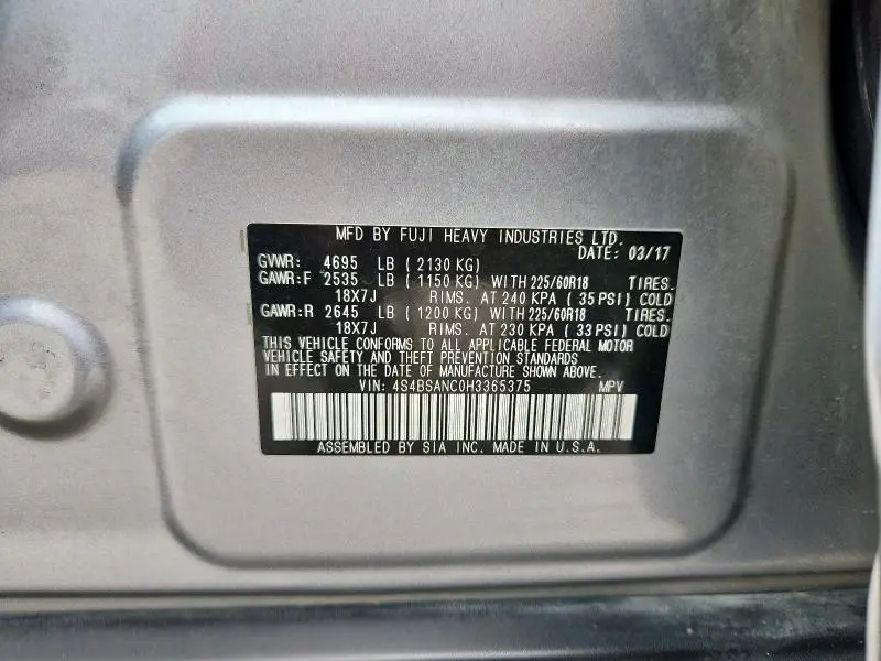 2017 SUBARU OUTBACK 2.5I LIMITED  