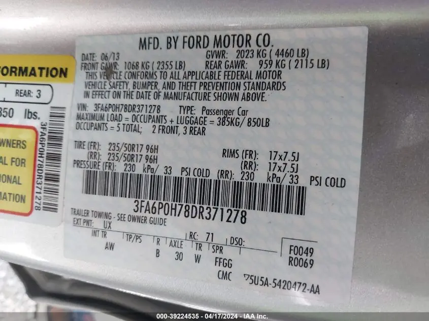 2013 FORD FUSION SE